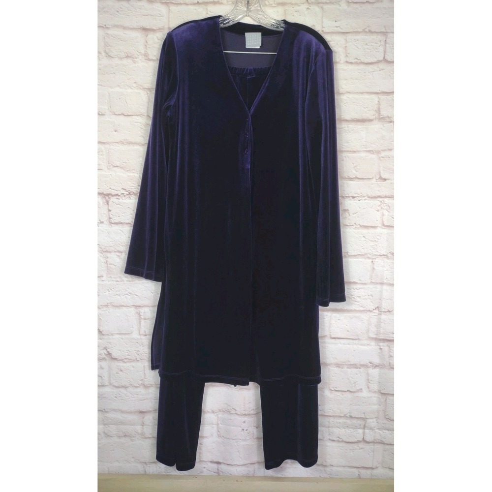 Vtg Rabbit Velour Velvet Pant Set Tunic Top Pants Size 14M Royal Purple Comfort